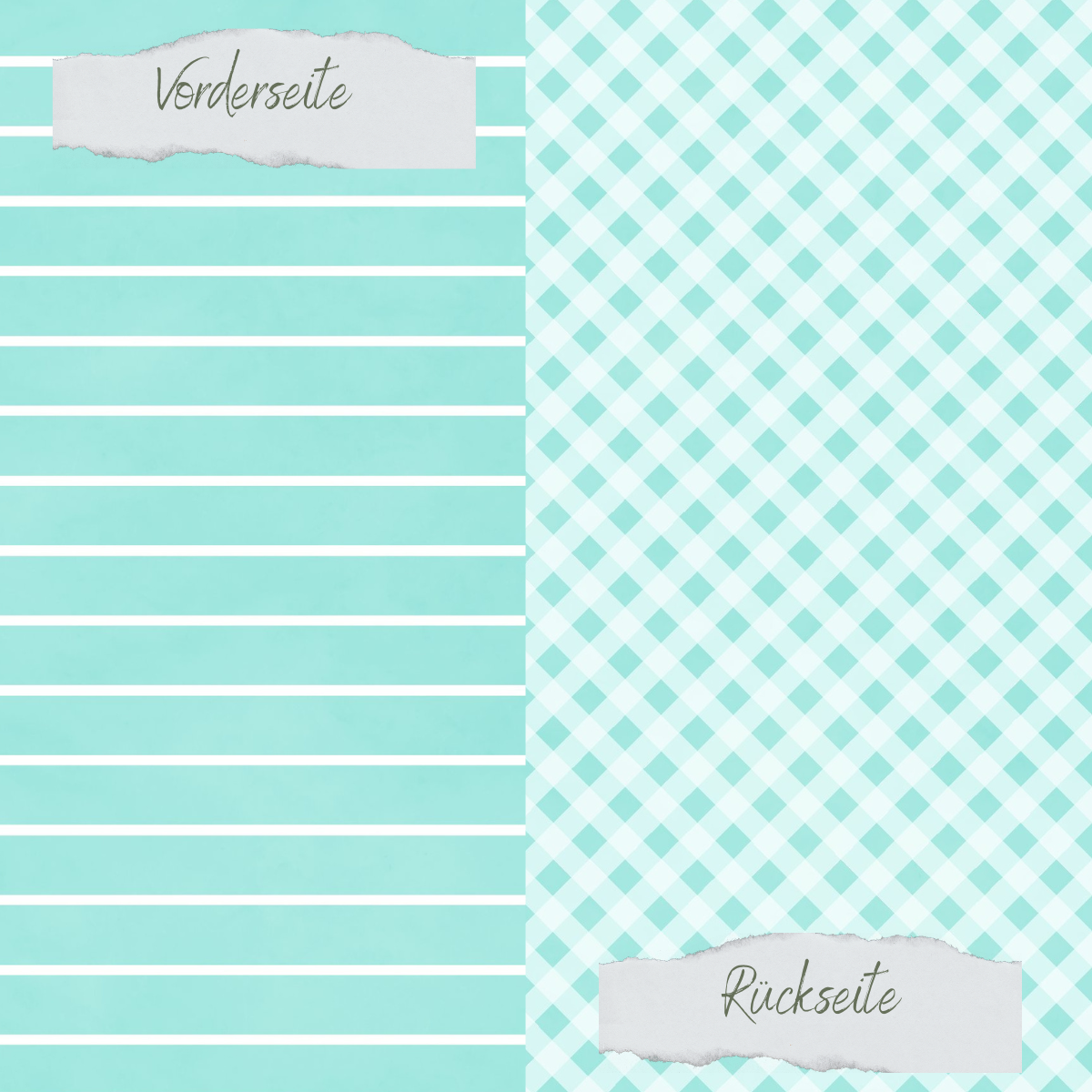 Designpapier - Basic - Sommerjade - Breite Linien + Karo - Doppelseitig bedruckt