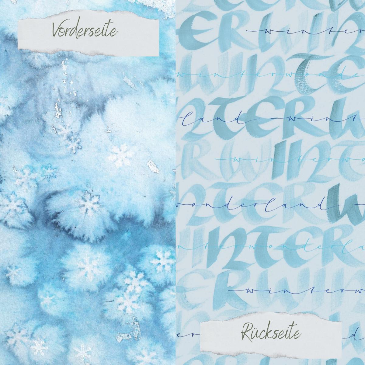 Designpapier - Aquarell-Schneeflocken - Doppelseitig bedruckt    
