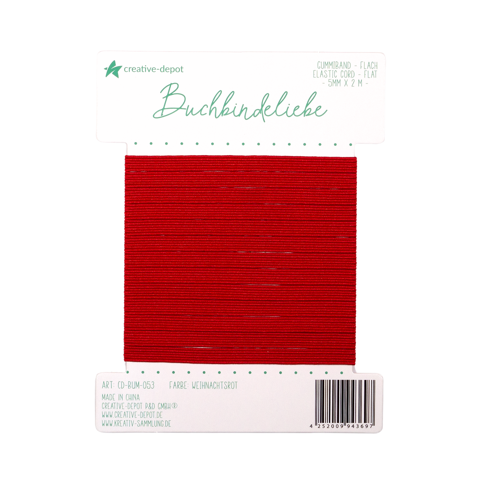 Gummiband - Weihnachtsrot - flach - Buchbindeliebe