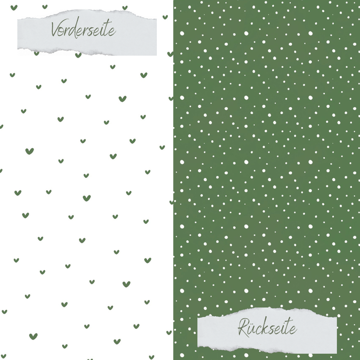 Designpapier - Basic - Olive - Doodle Herzen + Sprenkel - Doppelseitig bedruckt 