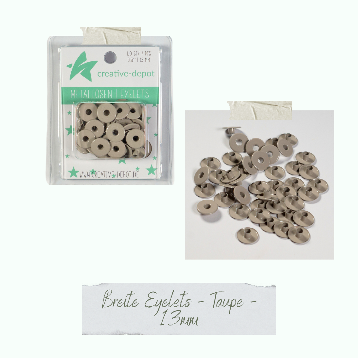 CD-EY-085_Breite-Eyelets-Taupe-13mm Breite Eyelets - Taupe - 13 mm