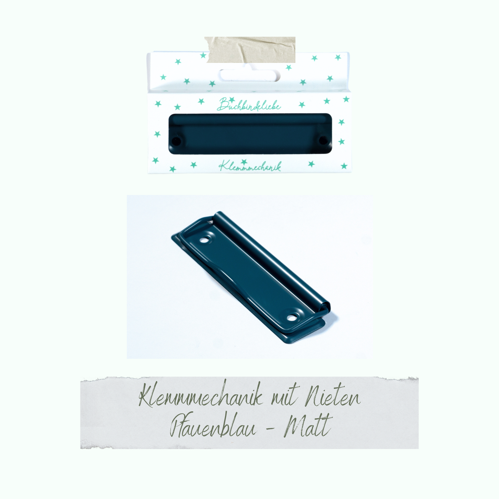 Klemmmechaniken - Pfauenblau - Matt - Buchbindeliebe - 3 Stück inkl. Nieten Klemmmechaniken - Pfauenblau - Matt - Buchbindeliebe - 3 Stück inkl. Nieten