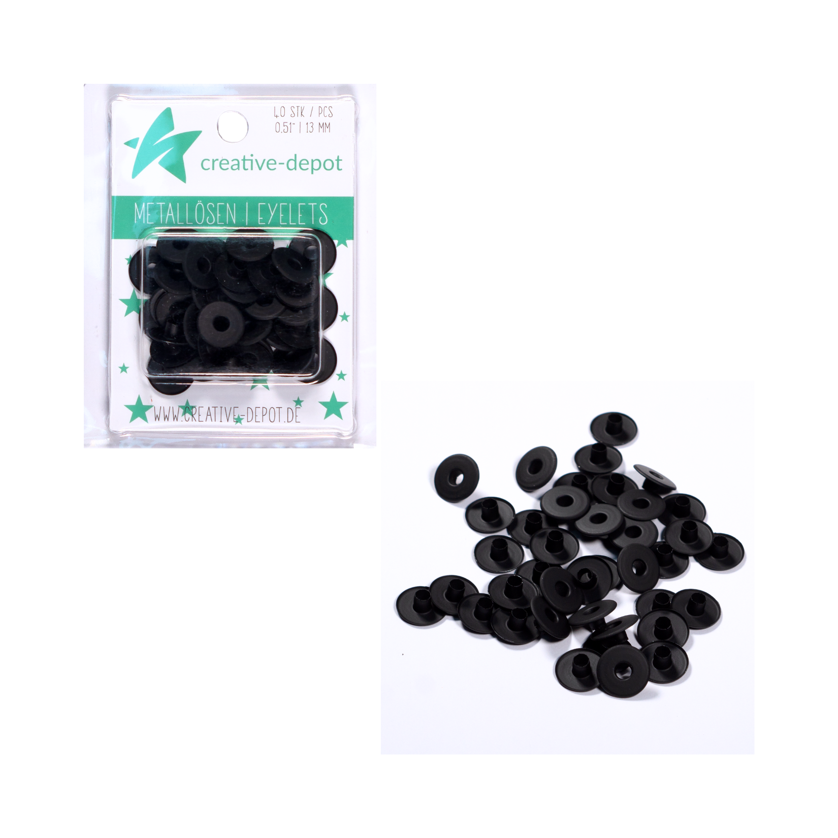 Breite Eyelets - Schwarz - Matt - 13 mm