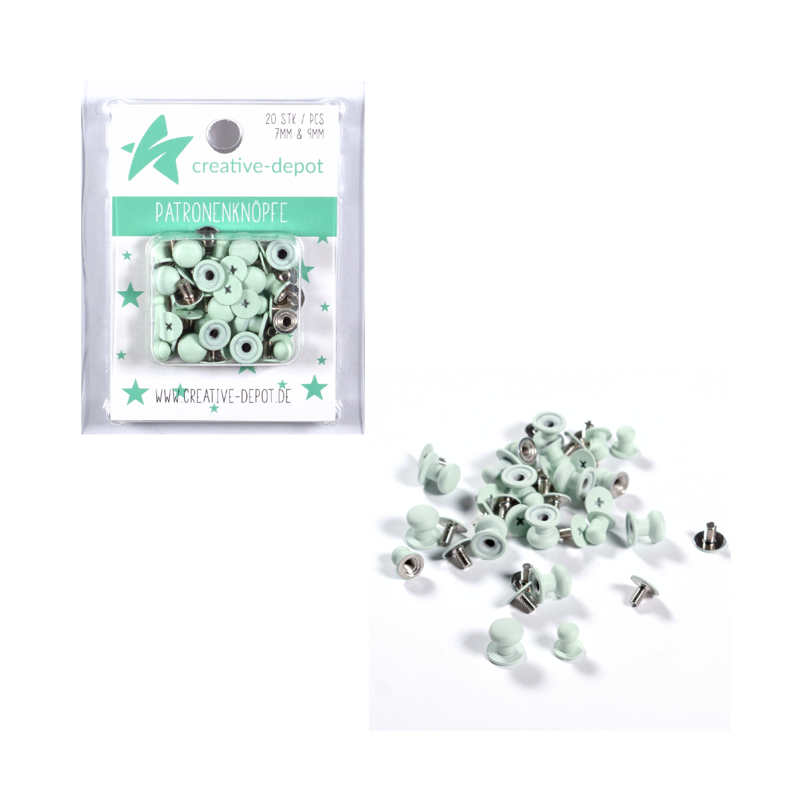 Patronenknopf - Babymint - Matt - Matt - 20 Stück - 7 mm & 9 mm