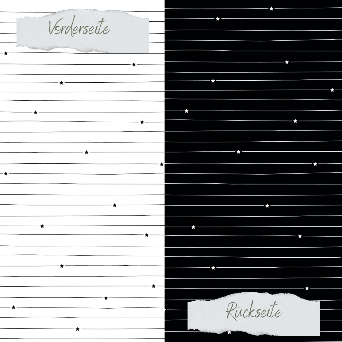 Design paper - Basic - Schwarz - Doodle Linien mit Sternchen - Doppelseitig bedruckt