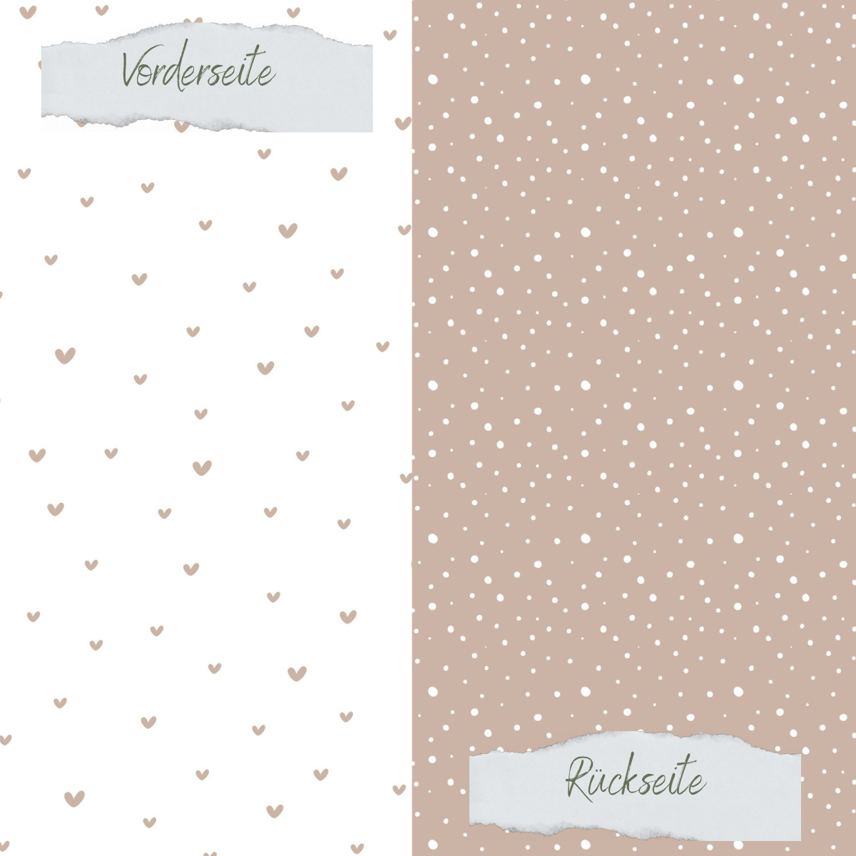 Papel de diseño - Basic - Latte - Doodle Herzen + Sprenkel - Doppelseitig bedruckt