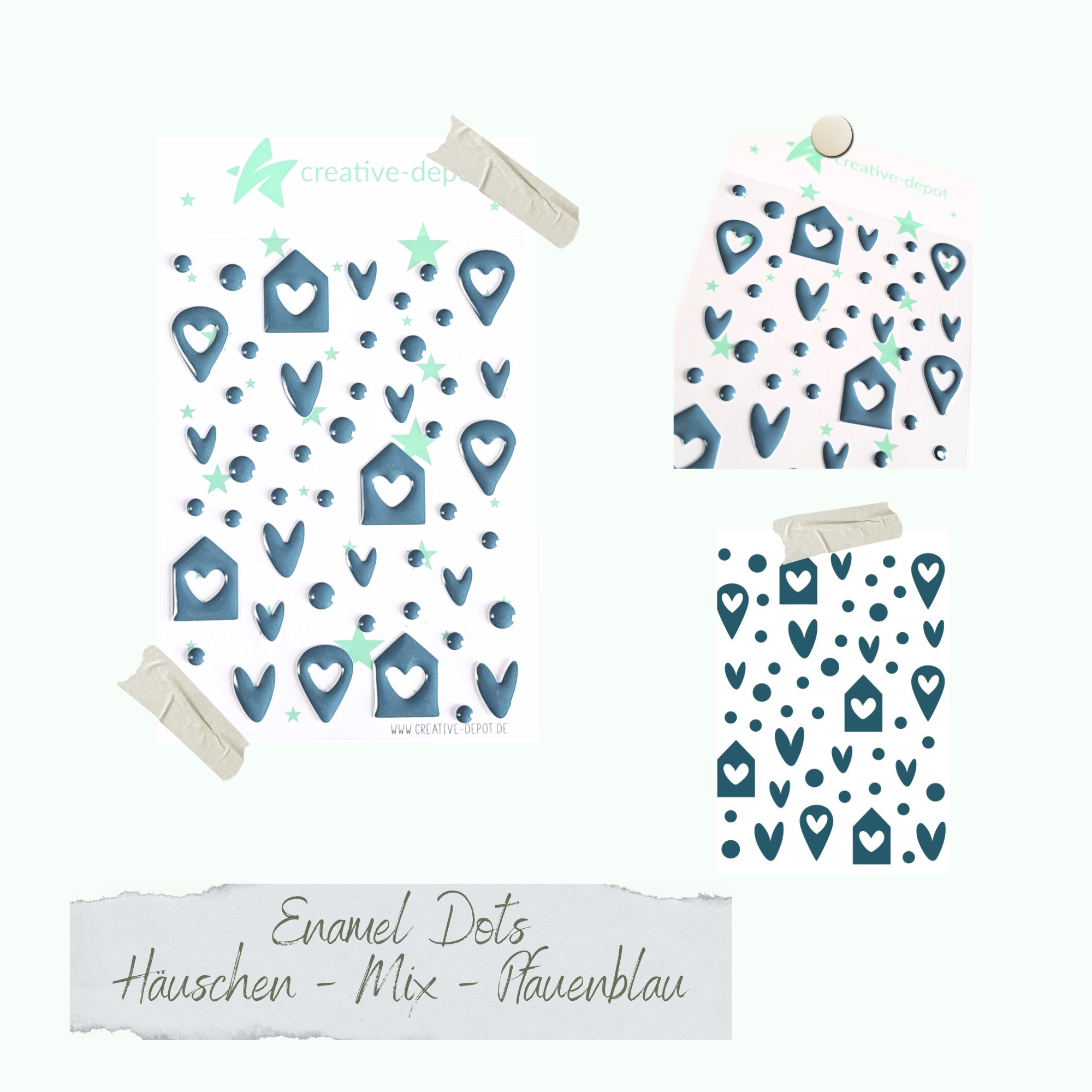 CD-ED-097 Enamel Dots - Häuschen Mix - Pfauenblau