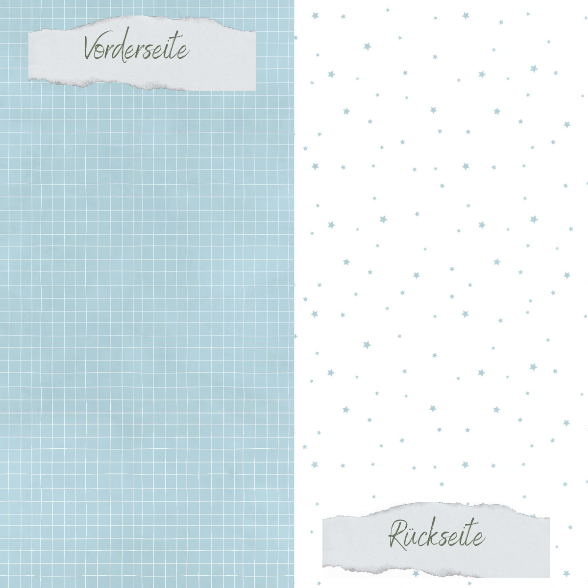 Designpapier - Basic - Vintage Hellblau - Doodle Gitter + Sternchenregen - Doppelseitig bedruckt