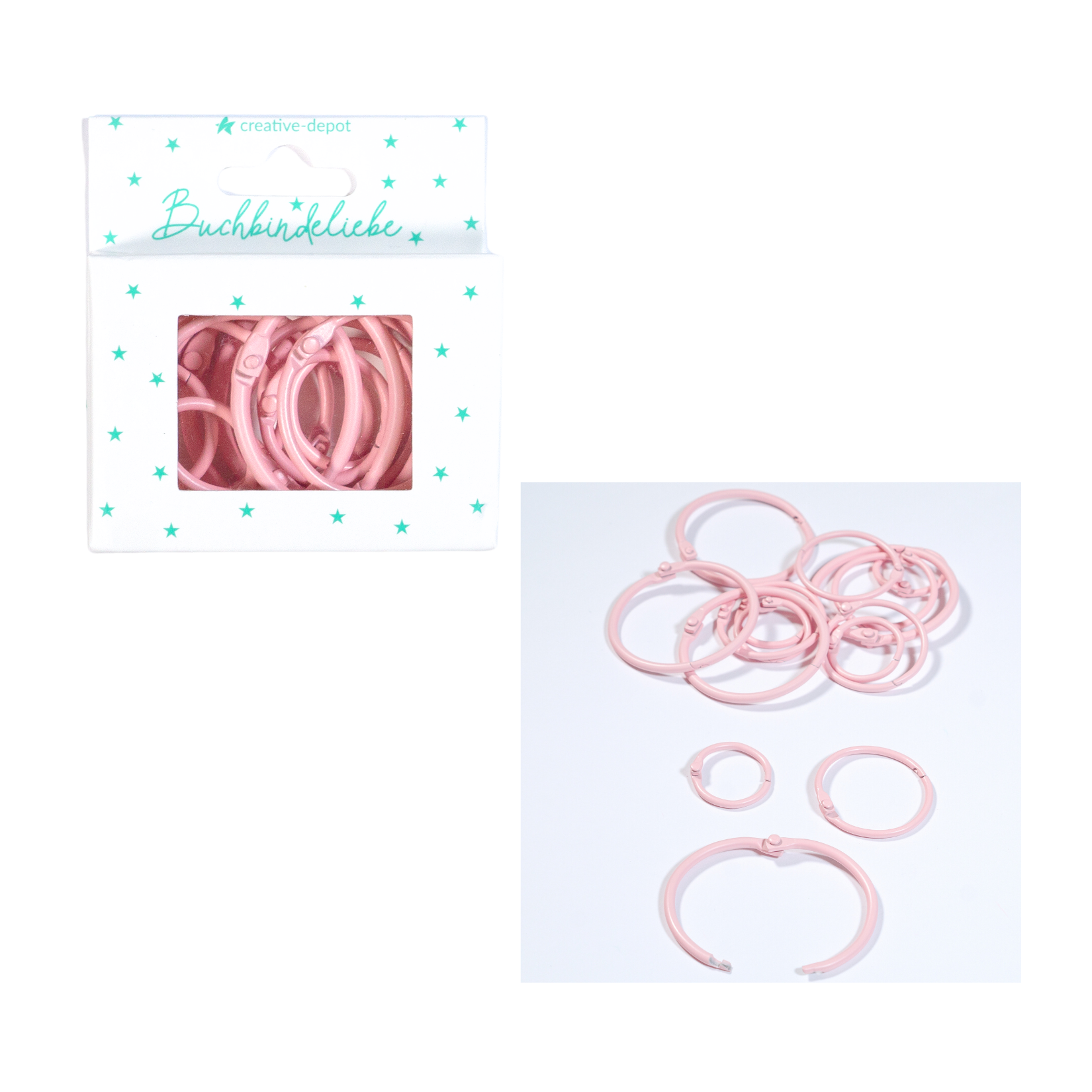 Buchringe - Kaugummi Rosa - Matt - Buchbindeliebe - 15 Stück