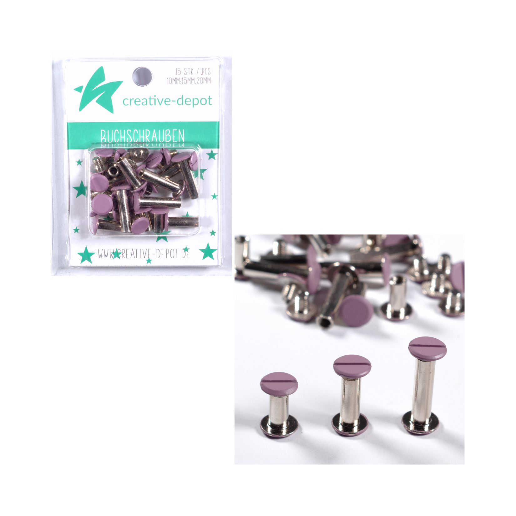 Buchschrauben - Malve - Matt - 15 Stück