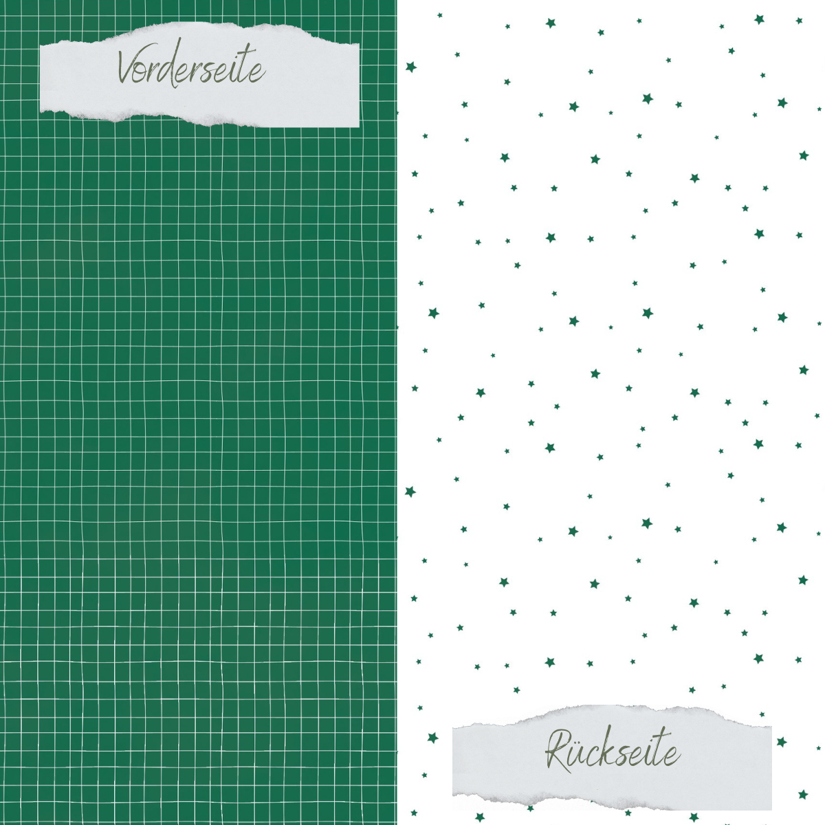 Designpapier - Basic - Tanne - Doodle Gitter + Sternchenregen - Doppelseitig bedruckt  