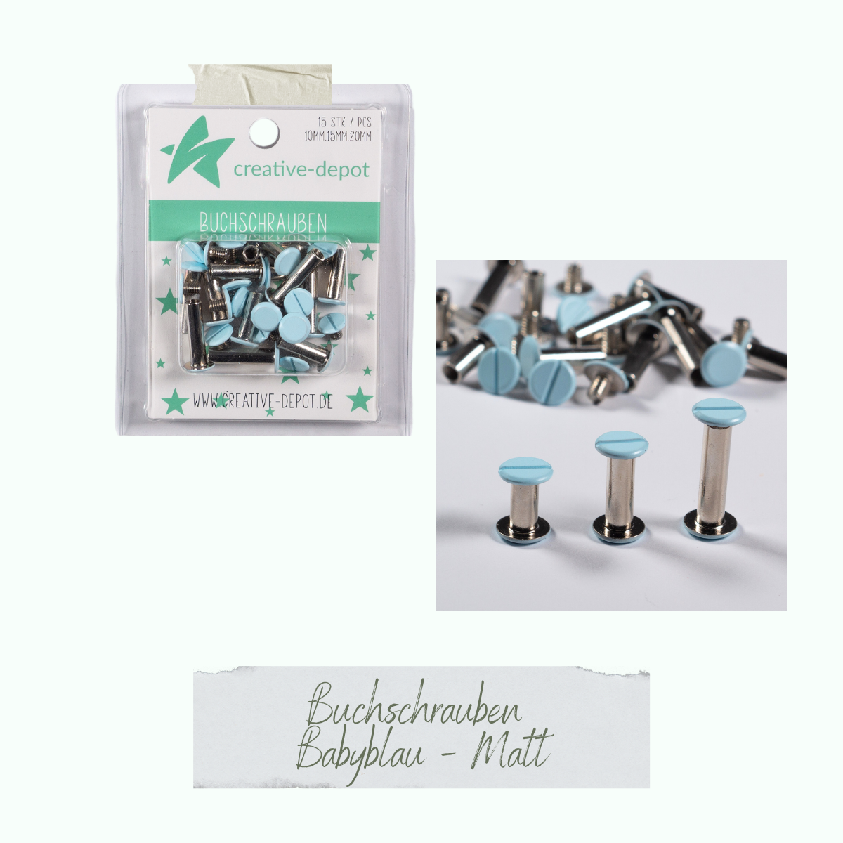Buchschrauben - Baby Blau - Matt - 15 Stück Buchschrauben - Baby Blau - Matt - 15 Stück