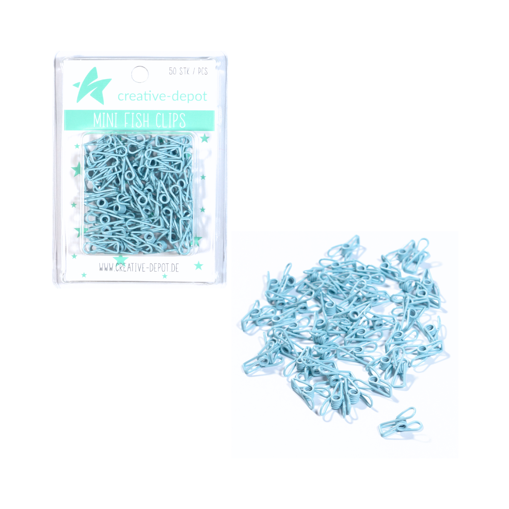 Mini Fish Clip - Vintage Hellblau - Matt - 50 Stück