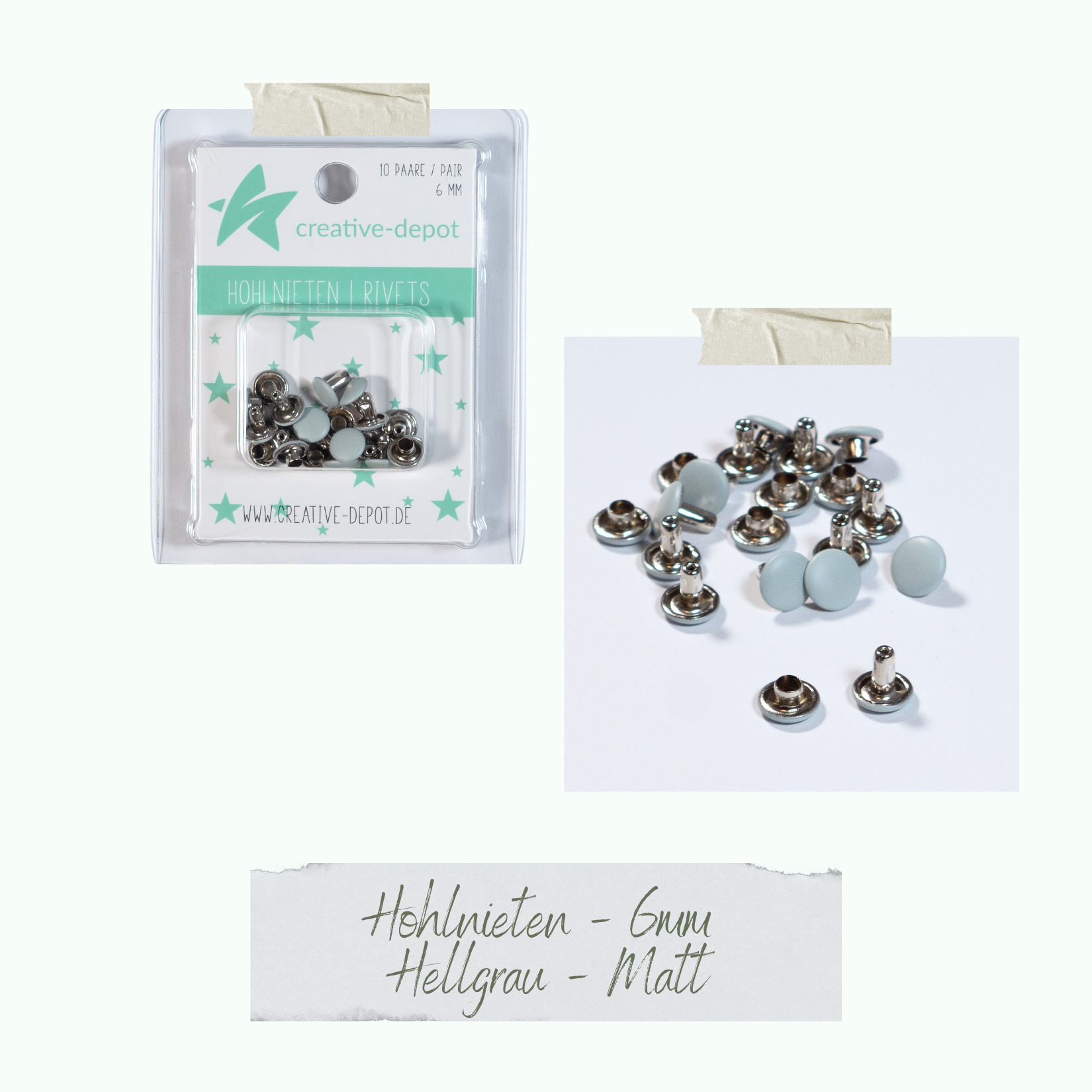 Doppelhohlnieten - Hellgrau - Matt - 10 Paar - 6 mm