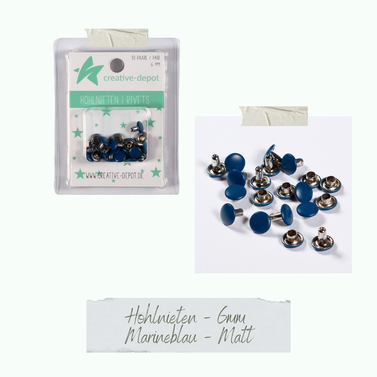 Doppelhohlnieten - Marineblau - Matt - 10 Paar - 6 mm Doppelhohlnieten - Marineblau - Matt - 10 Paar - 6 mm