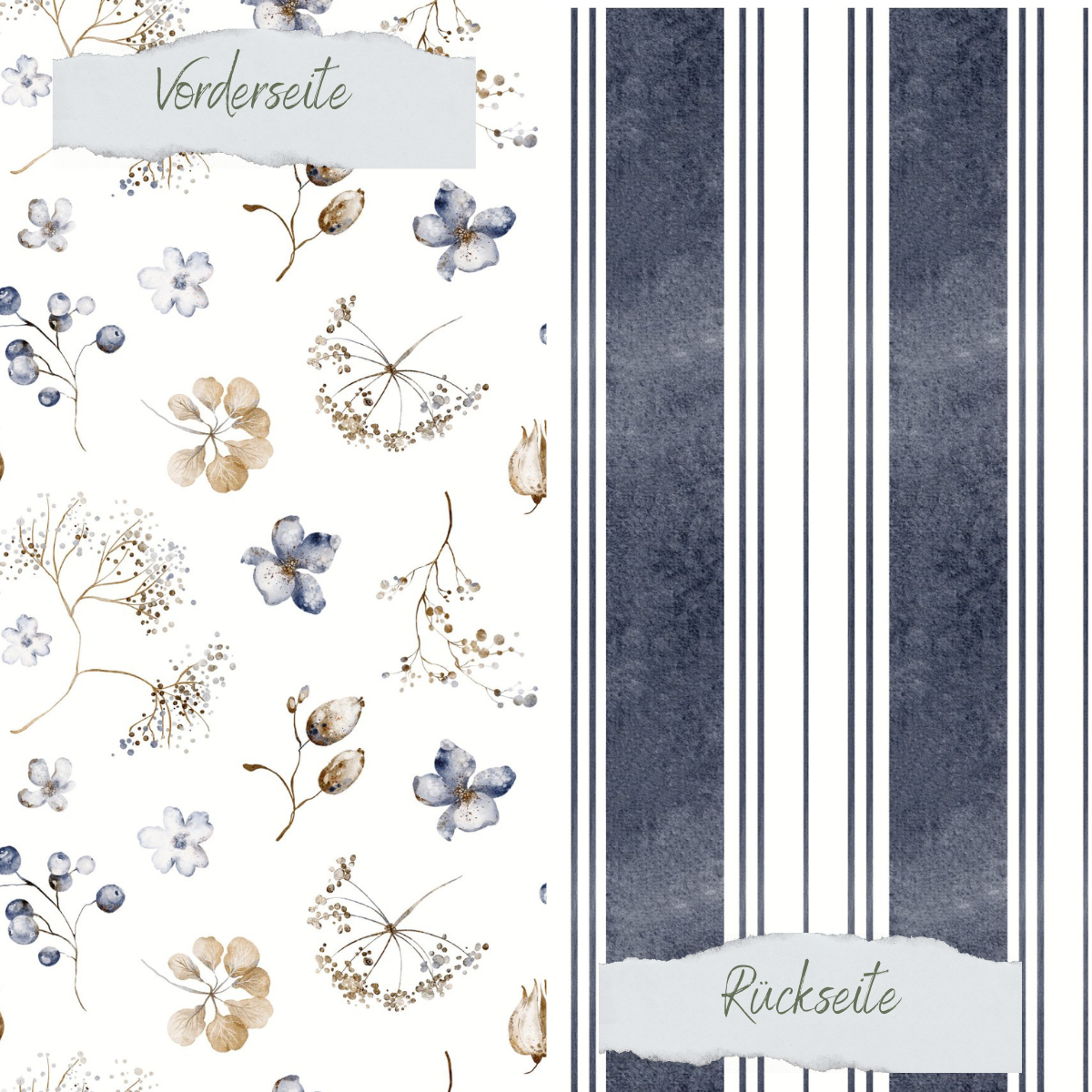 Designpapier - Trockenblumen Blau - Doppelseitig bedruckt