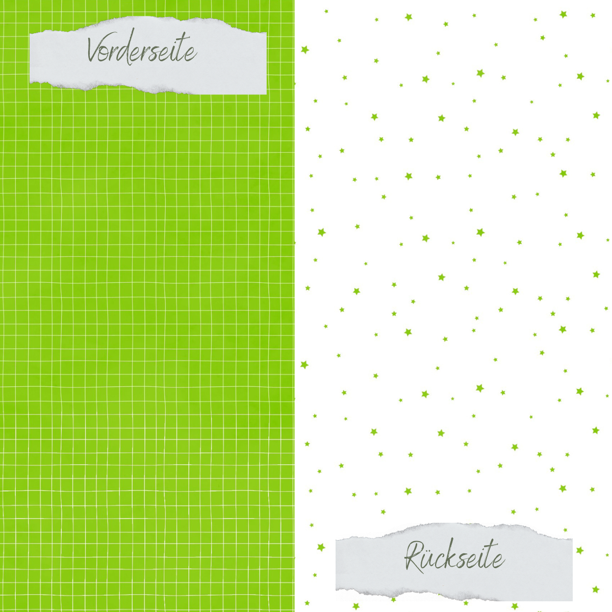 Designpapier - Basic - Apfelgrün - Doodle Gitter + Sternchenregen - Doppelseitig bedruckt