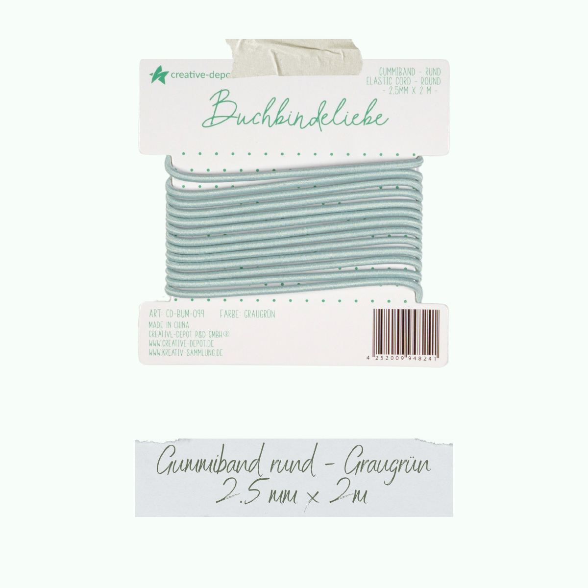 CD-BUM-099_Gummiband-rund-Graugr-n Gummiband - Graugrün - rund - Buchbindeliebe