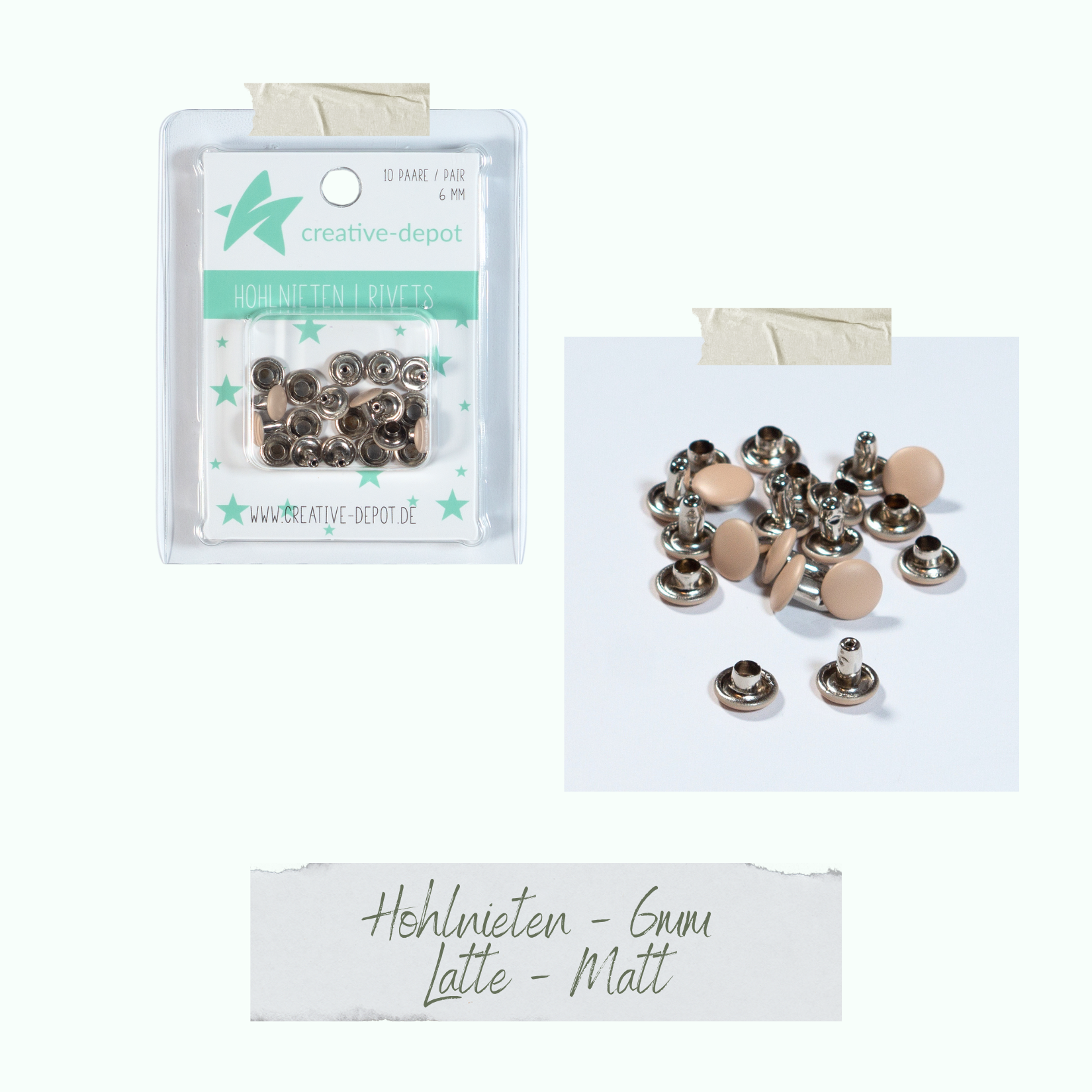 Doppelhohlnieten - Latte - Matt - 10 Paar - 6 mm