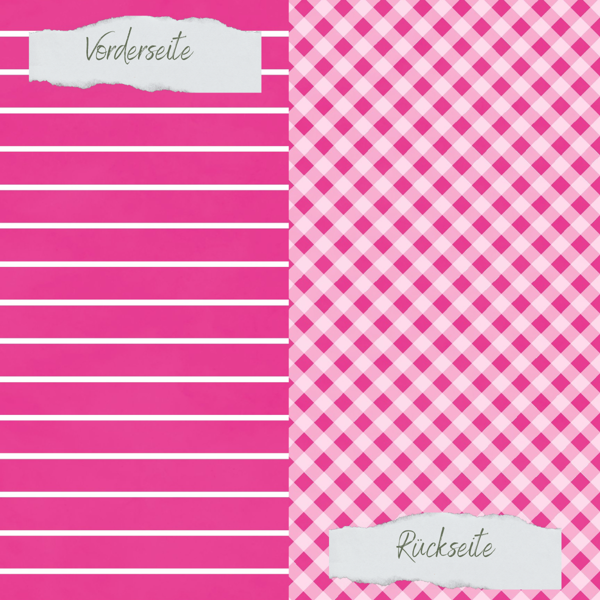 Designpapier - Basic - Sommerpink - Breite Linien + Karo - Doppelseitig bedruckt   