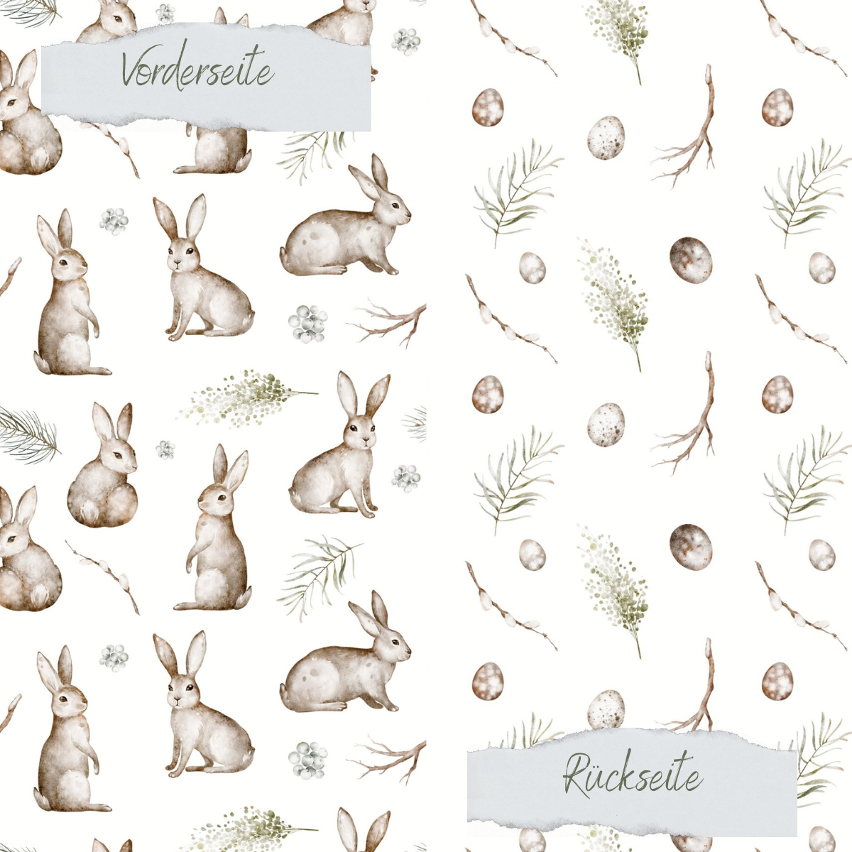 Designpapier - Osterhasen mit Zweigen - Doppelseitig bedruckt