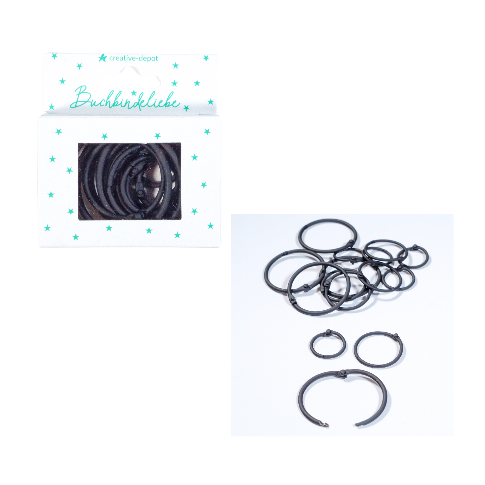 Book rings - Black - Matt - Buchbindeliebe - 15 pieces