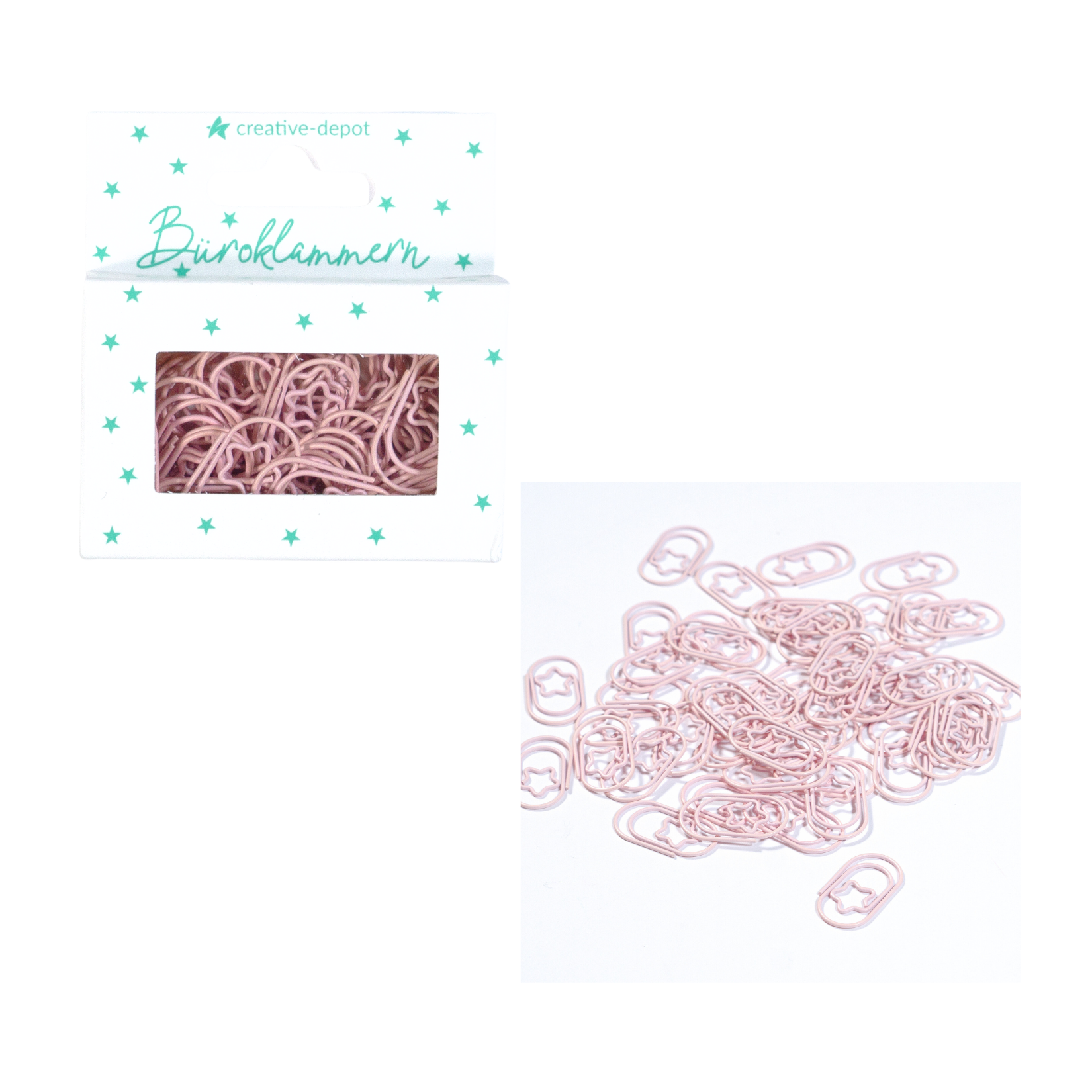 Büroklammer Stern - Babyrosa - Matt - 50 Stück