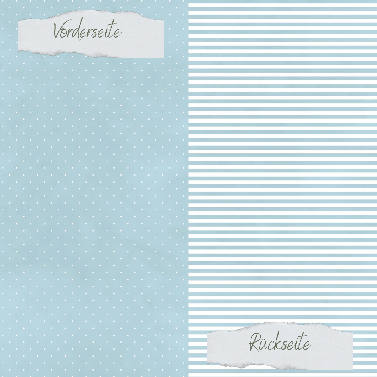 Designpapier - Basic - Vintage Hellblau- Mini Pünktchen + Schmale Streifen - Doppelseitig bedruckt