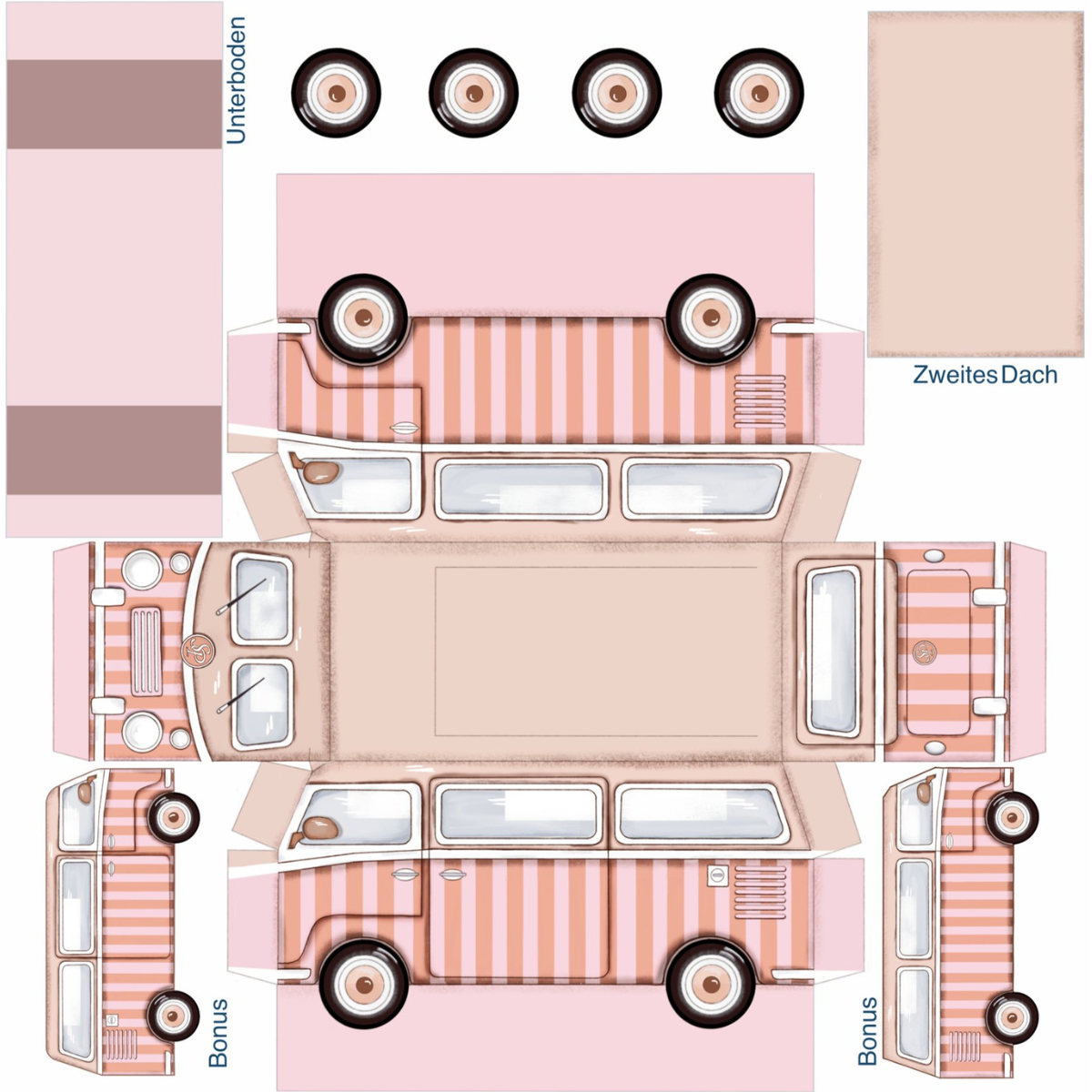 Designpapier - Vintage Bus - Streifen