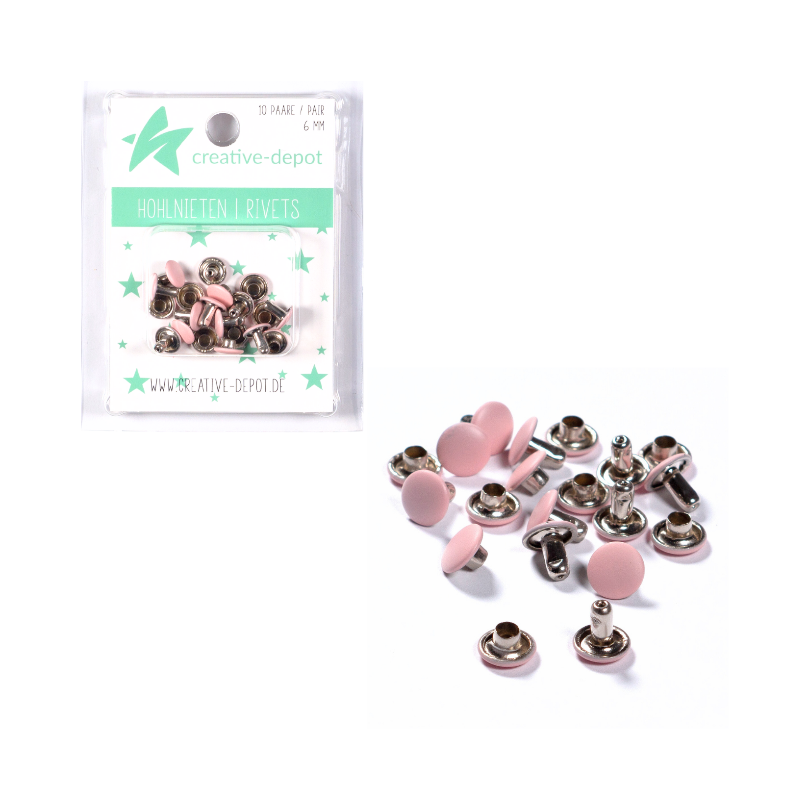 Doppelhohlnieten - Kaugummi Rosa - Matt - 10 Paar - 6 mm