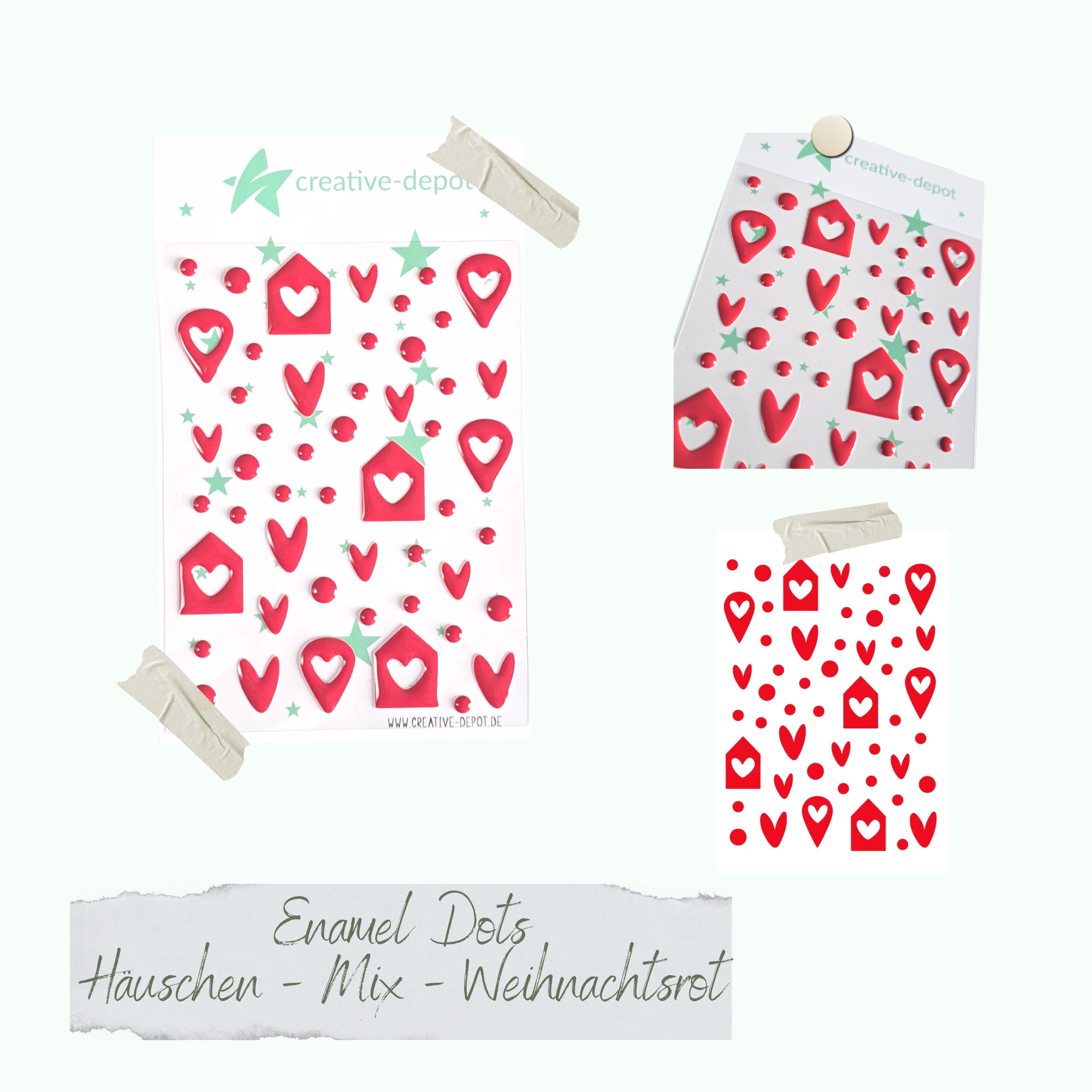CD-ED-104 Enamel Dots - Häuschen Mix - Weihnachtsrot