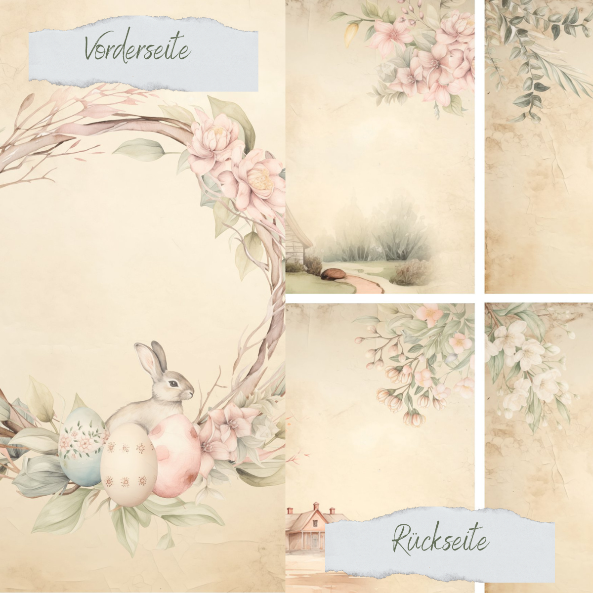 Papel de diseño - Vintage Osterkranz - Doppelseitig bedruckt   Papel de diseño - Vintage Osterkranz - Doppelseitig bedruckt