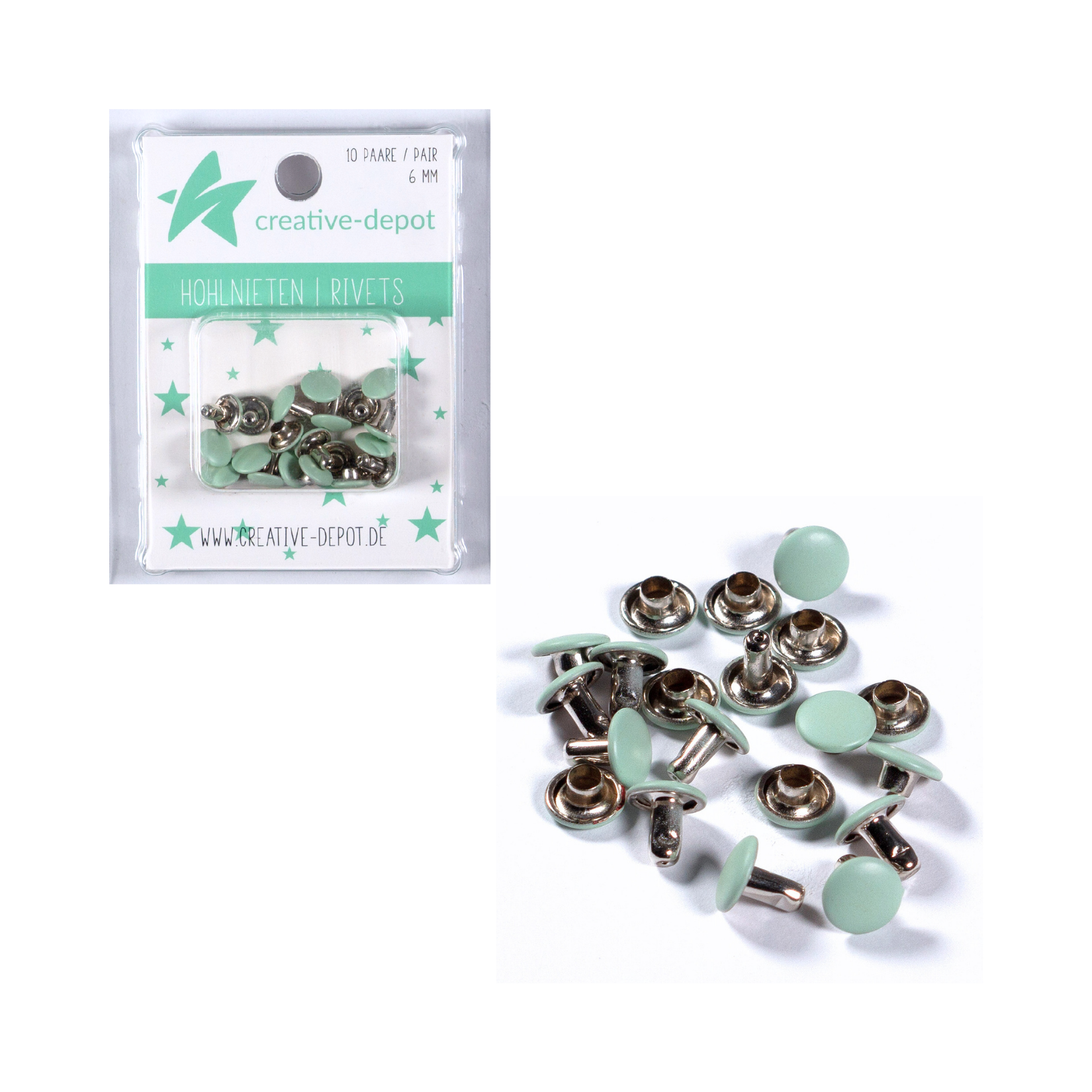 Doppelhohlnieten - Vintage Mint - Matt - 10 Paar - 6 mm