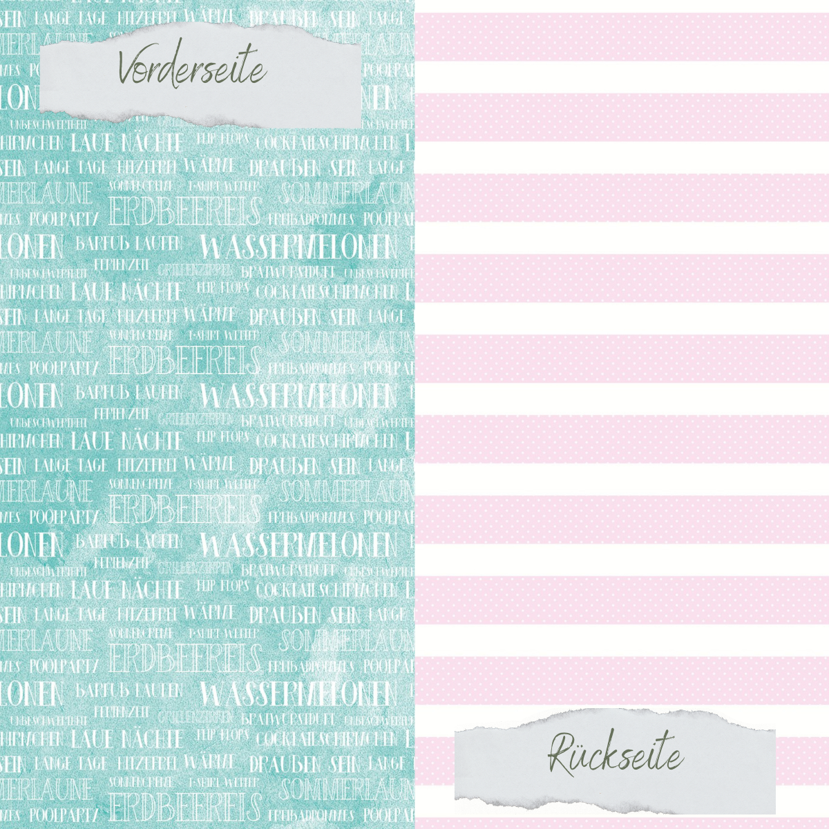 Papel de diseño - Scrapliebe - Sweet Summer - Palabras de verano en colores - Impreso por ambas caras