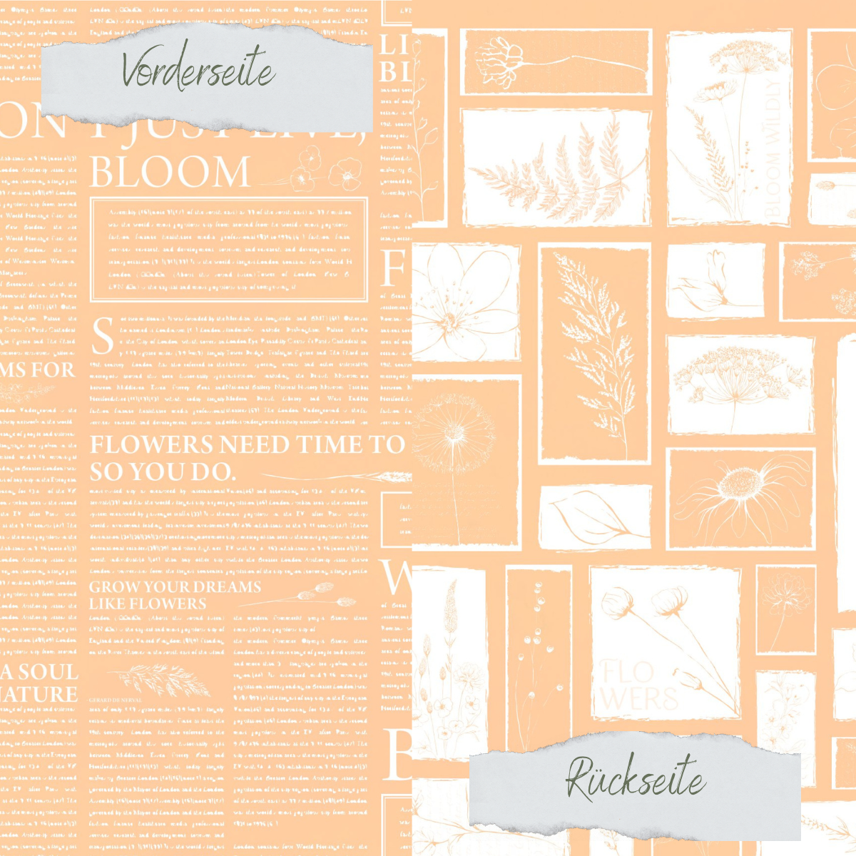 Papel de diseño - Basic - Aprikosenmousse - Newspaper + Wildflowers - Doppelseitig bedruckt Papel de diseño - Basic - Aprikosenmousse - Newspaper + Wildflowers - Doppelseitig bedruckt