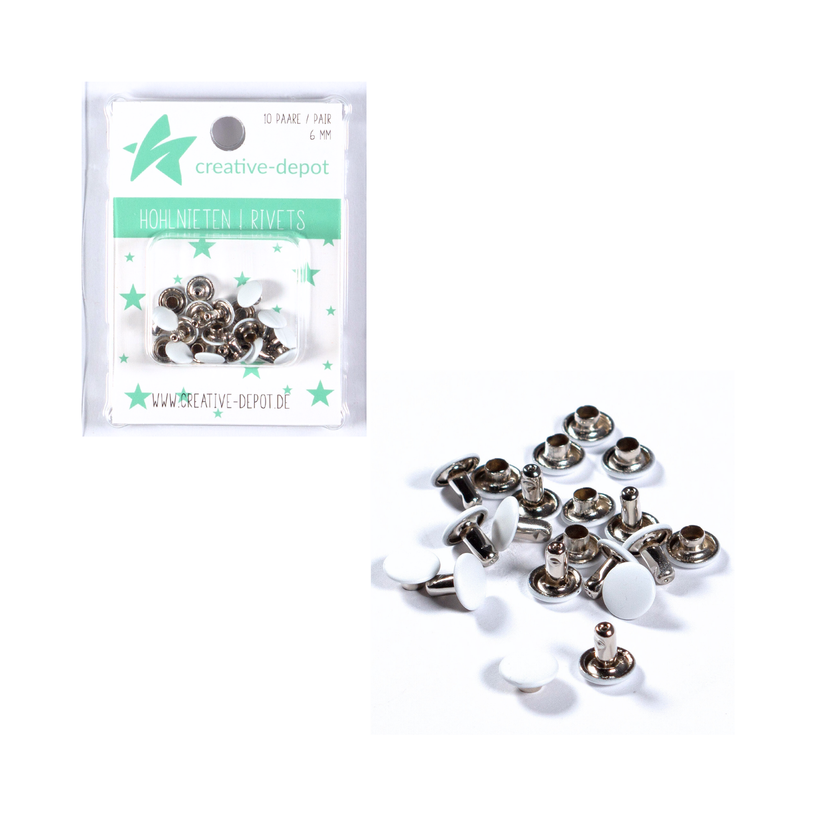 Doppelhohlnieten - Weiß - Matt - 10 Paar - 6 mm