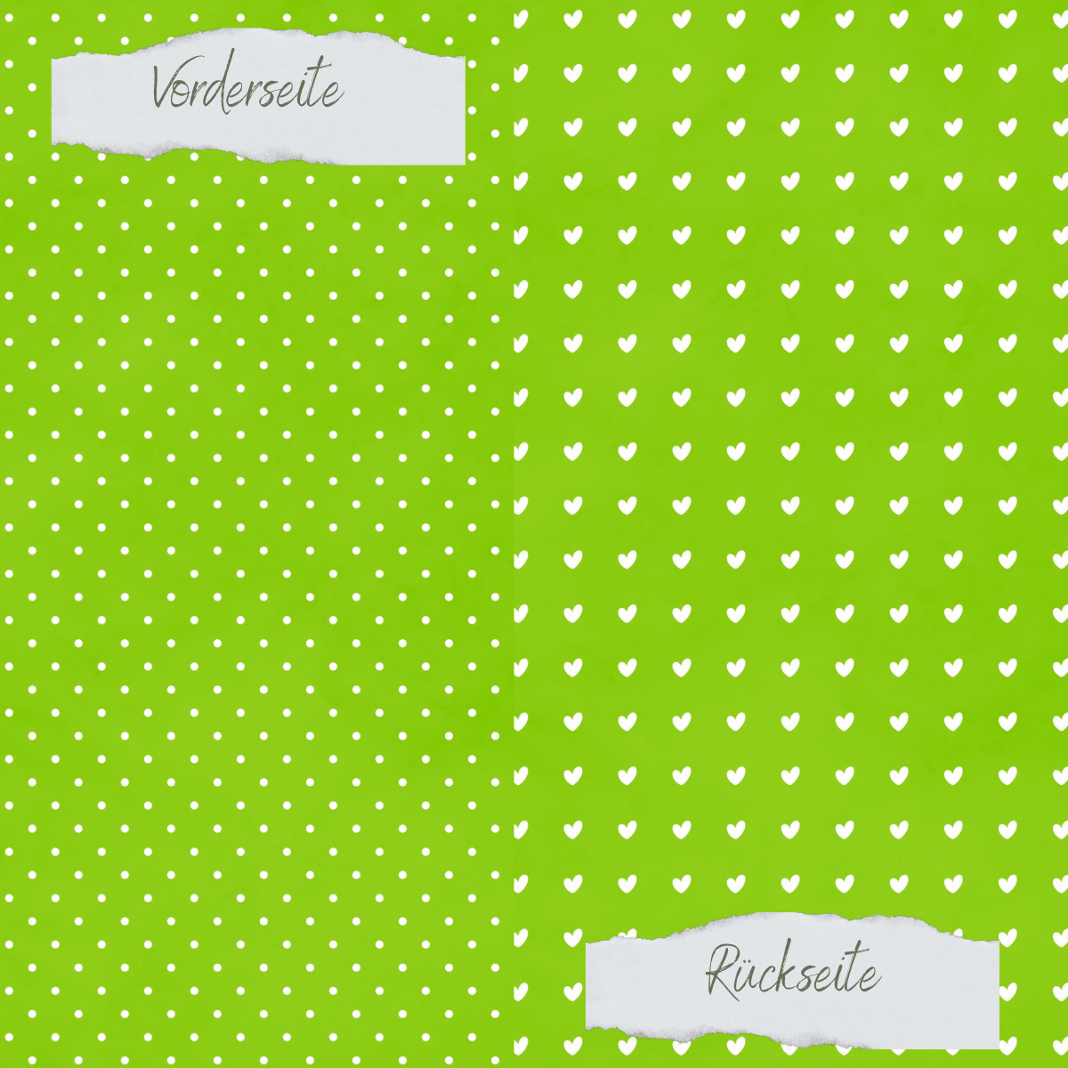 Designpapier - Basic - Apfelgrün - Pünktchen + Herzchen - Doppelseitig bedruckt