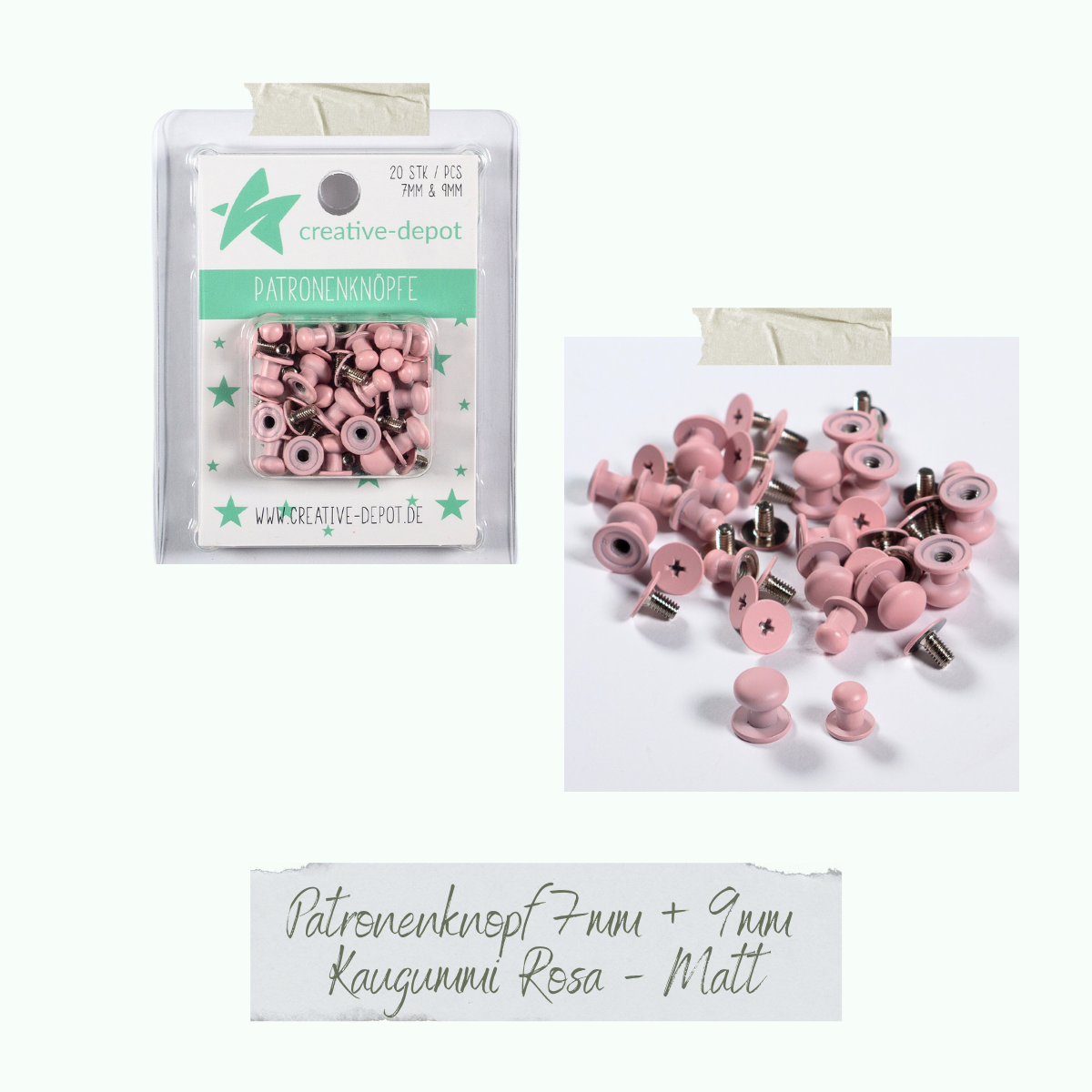 Patronenknopf - Kaugummi Rosa - Matt - 20 Stück - 7 mm & 9 mm Patronenknopf - Kaugummi Rosa - Matt - 20 Stück - 7 mm & 9 mm