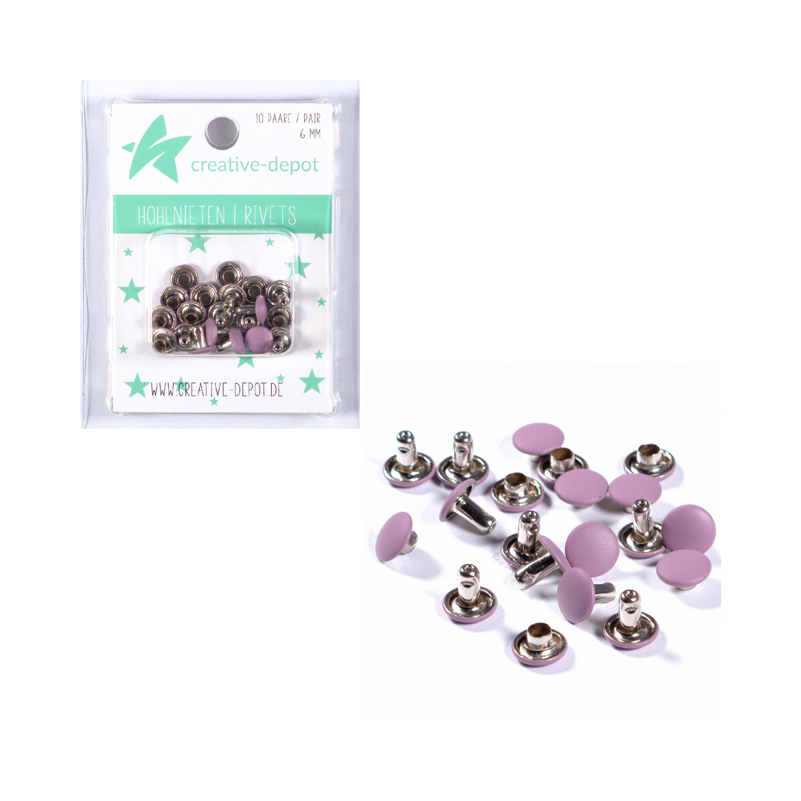 Doppelhohlnieten - Malve - Matt - 10 Paar - 6 mm