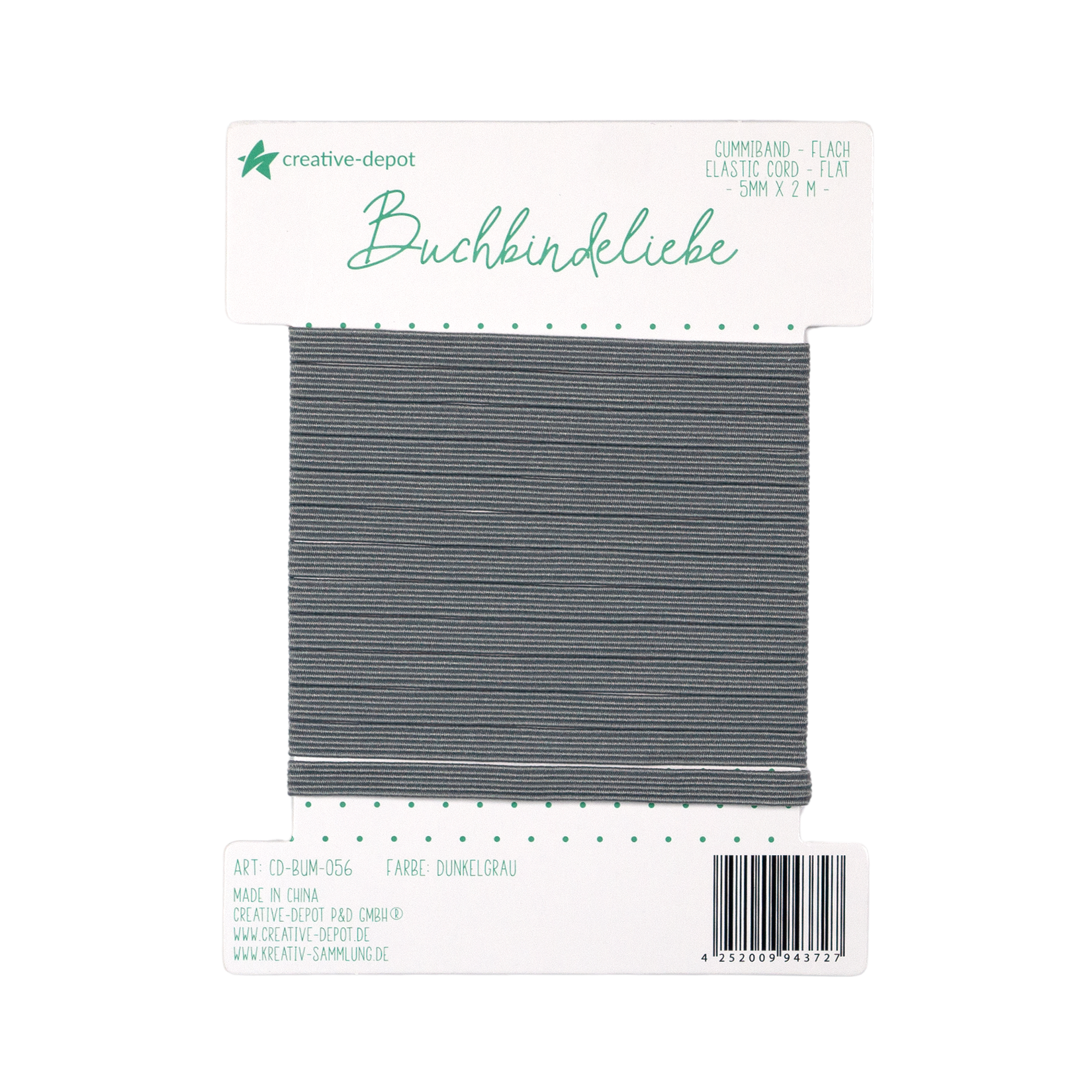 Gummiband - Dunkelgrau - flach - Buchbindeliebe