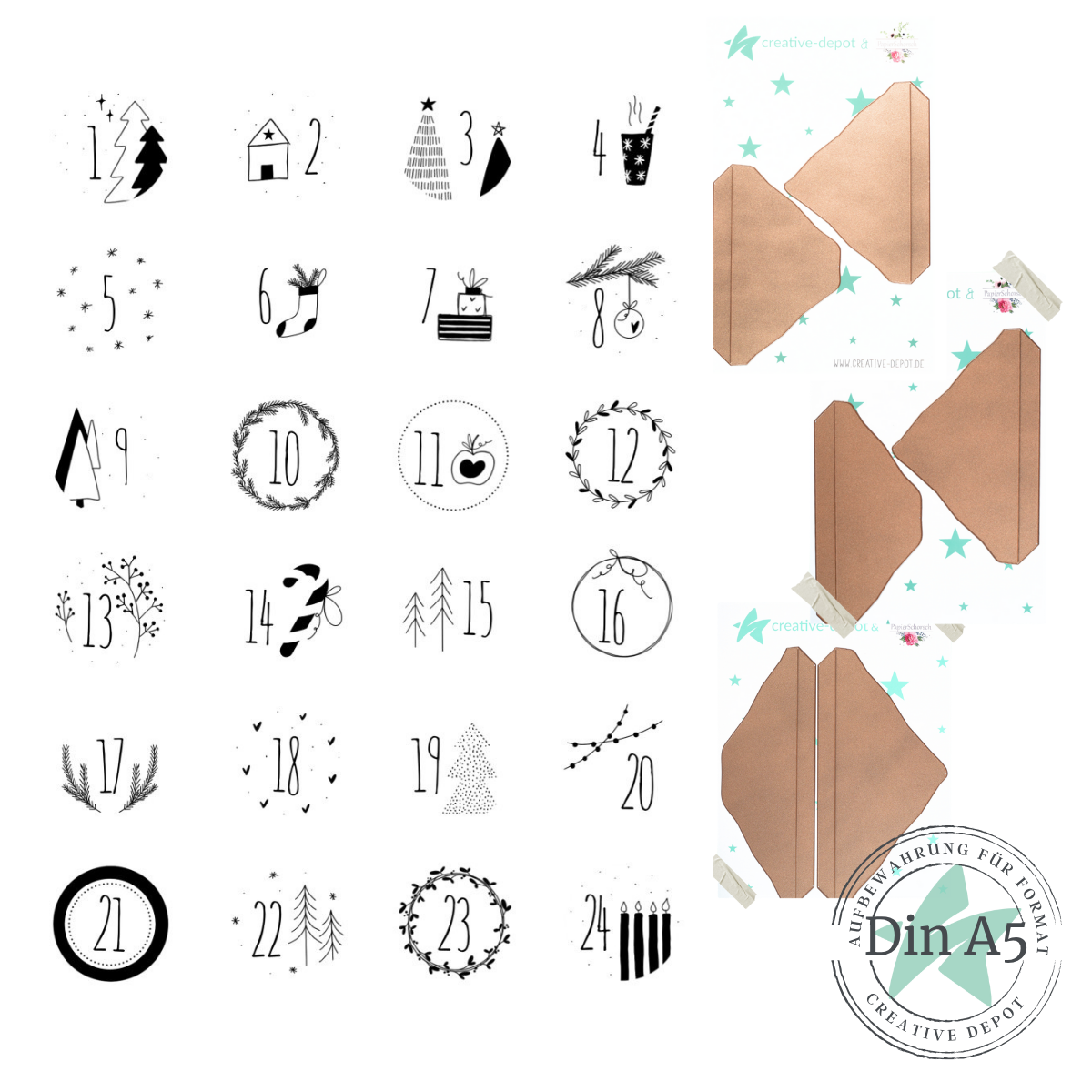 Bundle - Adventskalenderzahlen - Skandi & Umschlag - Quadrat, B6, DIN Lang - Add On - Leichte Wellen Laschen Bundle - Adventskalenderzahlen - Skandi & Umschlag - Quadrat, B6, DIN Lang - Add On - Leichte Wellen Laschen