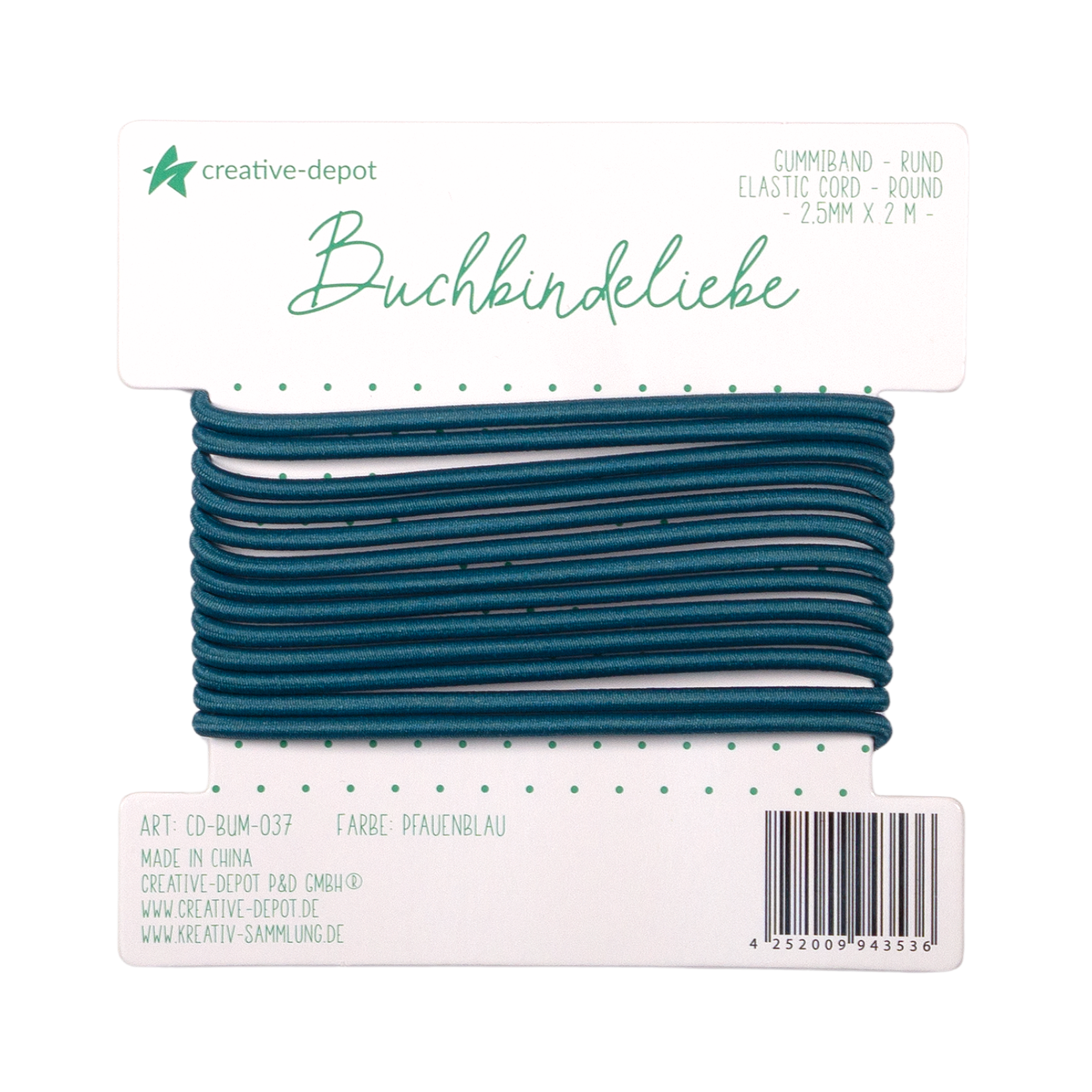 Gummiband - Pfauenblau - rund - Buchbindeliebe