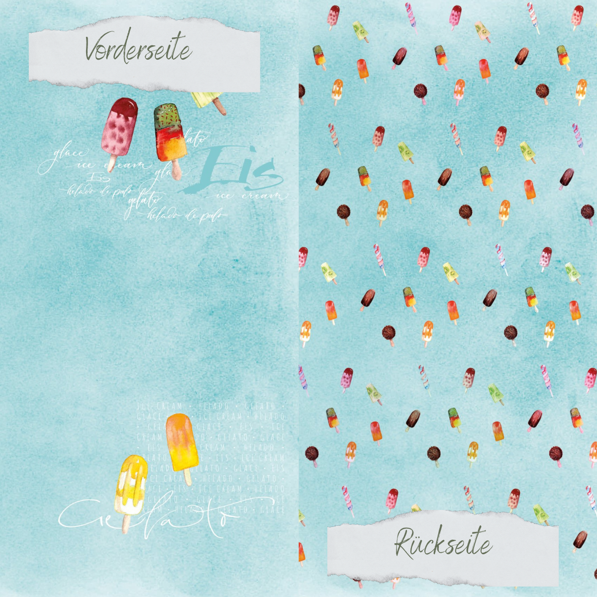 Designpapier - Eis am Stiel - Doppelseitig bedruckt