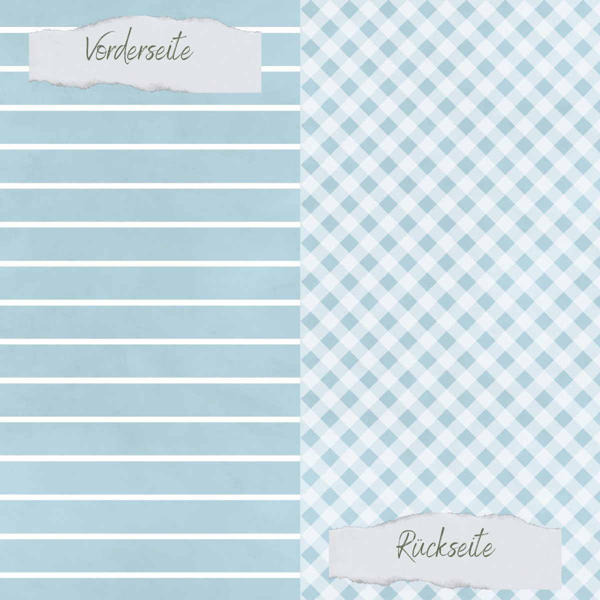 Designpapier - Basic - Vintage Hellblau - Breite Linien + Karo - Doppelseitig bedruckt