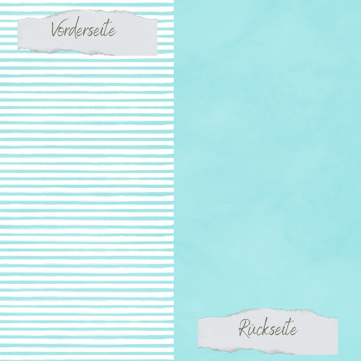 Designpapier - Basic - Meermint - Streifen + Uni - Doppelseitig bedruckt 