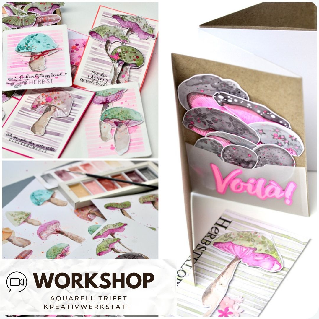 Zoom Workshop Aquarell trifft Kreativwerkstatt - Pilzliebe am 21.10.2026