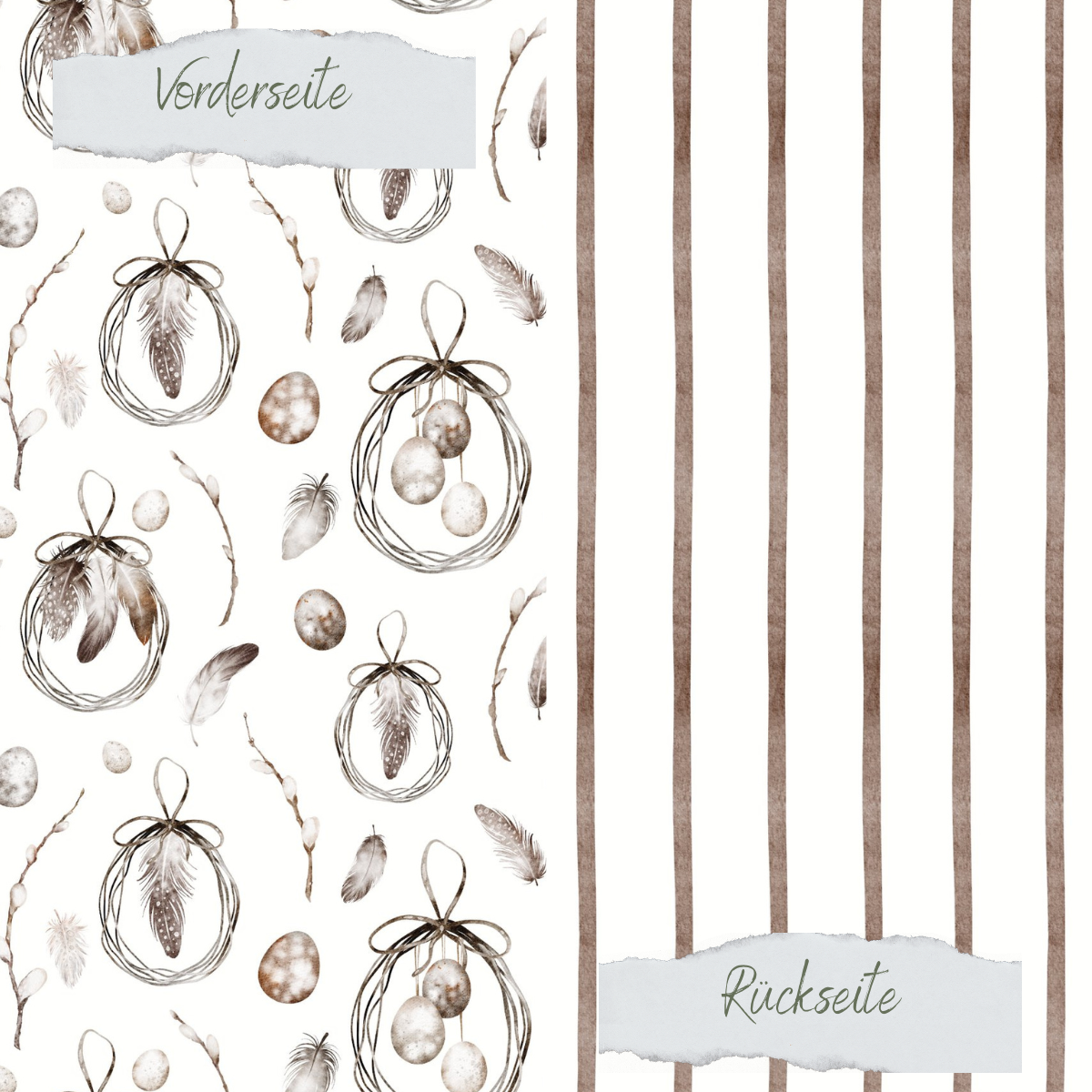 Designpapier - Osterkränze mit Federn - Doppelseitig bedruckt