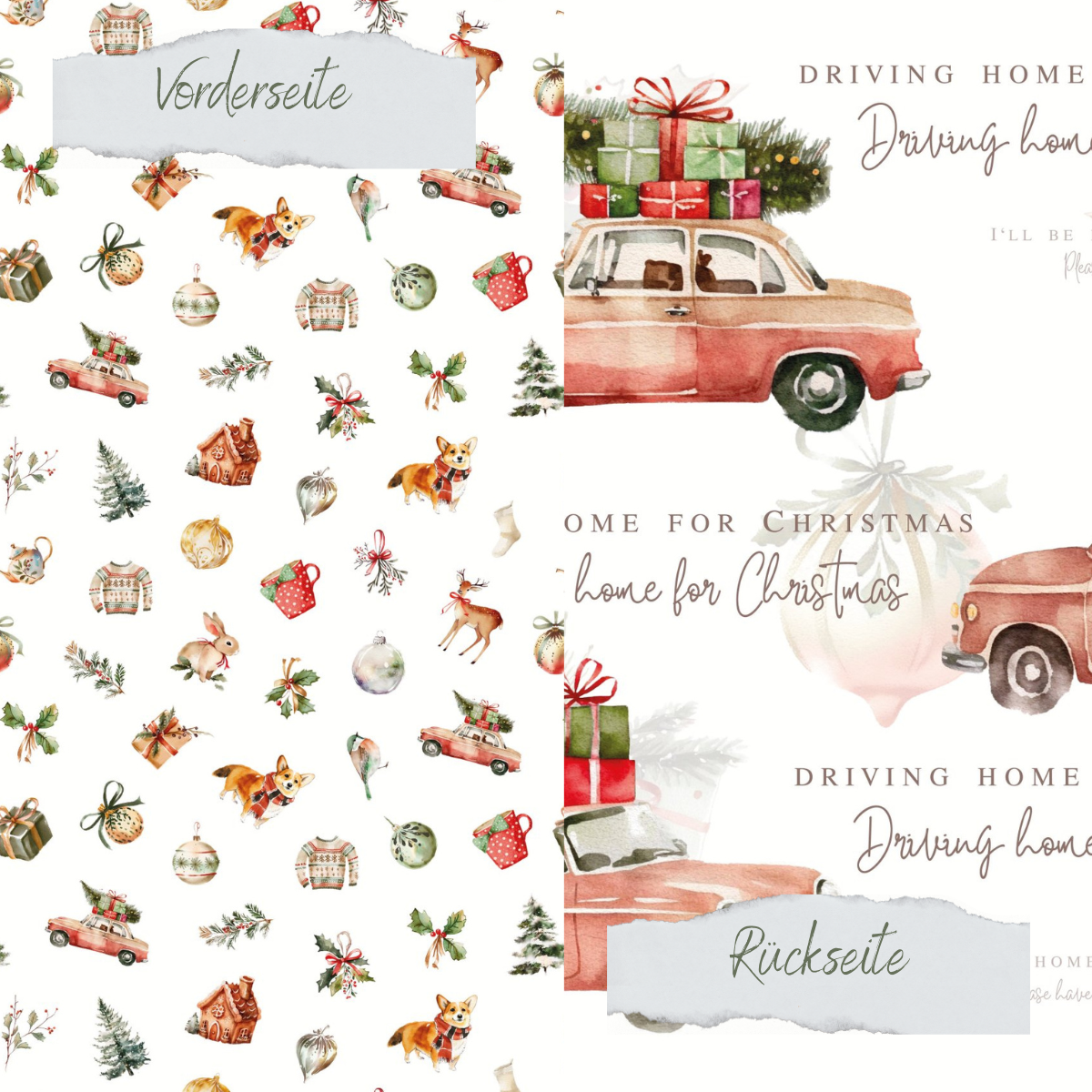 Papel de diseño - Driving home for Christmas - Doppelseitig bedruckt