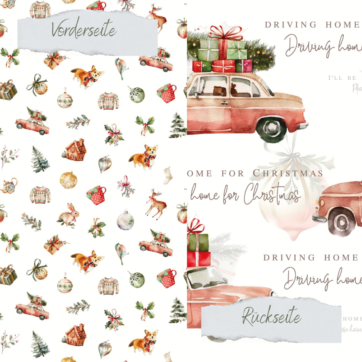 Papier à dessin - Driving home for Christmas - Doppelseitig bedruckt Papier à dessin - Driving home for Christmas - Doppelseitig bedruckt