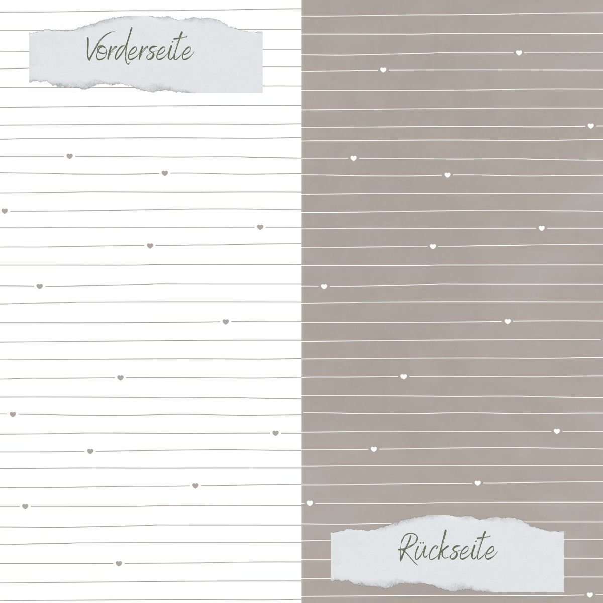 Designpapier - Basic - Taupe - Doodle Linien mit Herzchen - Doppelseitig bedruckt